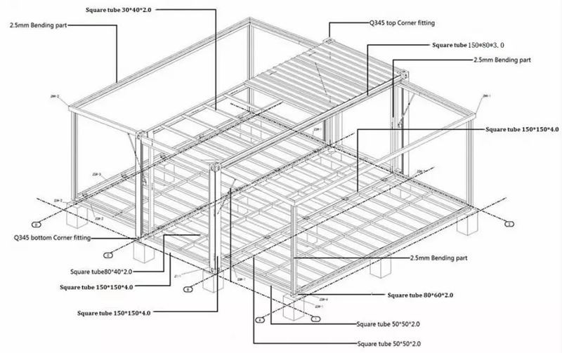 Frame specifications of expandable granny house
